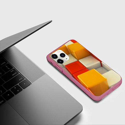 Чехол iPhone 11 Pro матовый КУБЫ 3D / 3D-Малиновый – фото 3