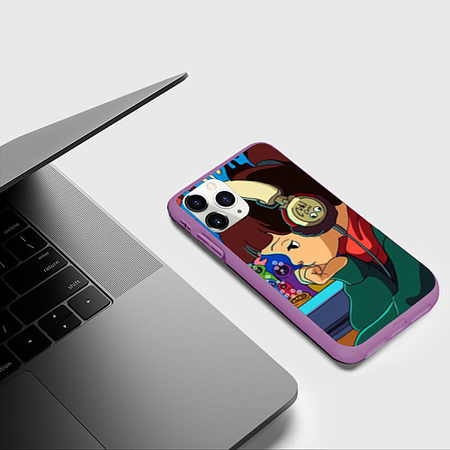 Чехол iPhone 11 Pro матовый ЮТУБ / 3D-Фиолетовый – фото 3