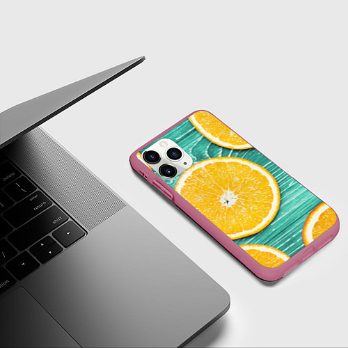 Чехол iPhone 11 Pro матовый Апельсины / 3D-Малиновый – фото 3