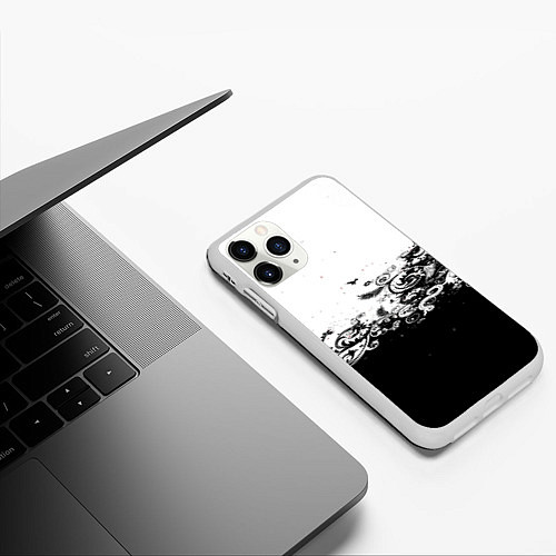 Чехол iPhone 11 Pro матовый Узоры линии черный белый чб / 3D-Белый – фото 3