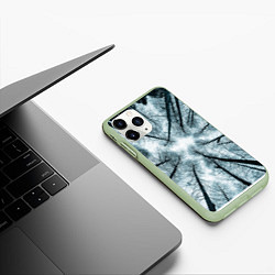 Чехол iPhone 11 Pro матовый Деревья вид снизу мрачный, цвет: 3D-салатовый — фото 2