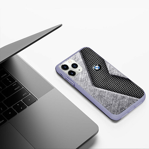 Чехол iPhone 11 Pro матовый BMW - emblem - metal - texture / 3D-Светло-сиреневый – фото 3