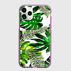 Чехол iPhone 11 Pro матовый ГАВАЙСКИЕ ЛИСТЬЯ, цвет: 3D-фиолетовый