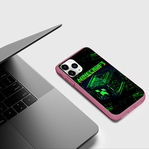 Чехол iPhone 11 Pro матовый MINECRAFT / 3D-Малиновый – фото 3