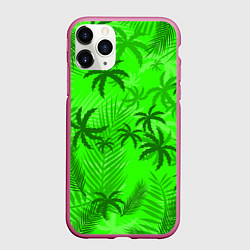Чехол iPhone 11 Pro матовый ПАЛЬМЫ ЛЕТО TROPICAL, цвет: 3D-малиновый