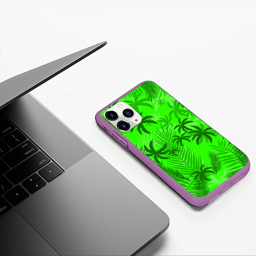 Чехол iPhone 11 Pro матовый ПАЛЬМЫ ЛЕТО TROPICAL / 3D-Фиолетовый – фото 3