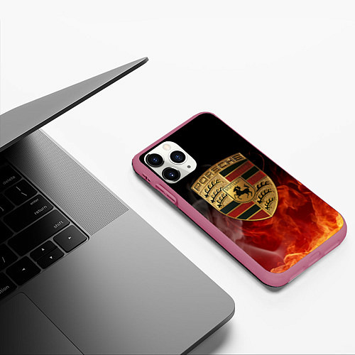 Чехол iPhone 11 Pro матовый PORSCHE ПОРШЕ / 3D-Малиновый – фото 3