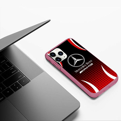 Чехол iPhone 11 Pro матовый Mercedes-Benz / 3D-Малиновый – фото 3