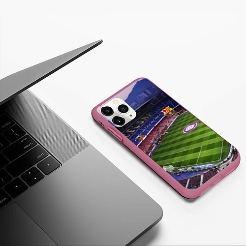 Чехол iPhone 11 Pro матовый FC BARCELONA / 3D-Малиновый – фото 3