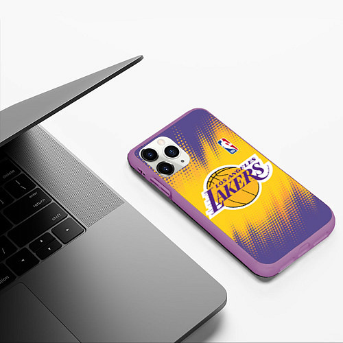 Чехол iPhone 11 Pro матовый Los Angeles Lakers / 3D-Фиолетовый – фото 3