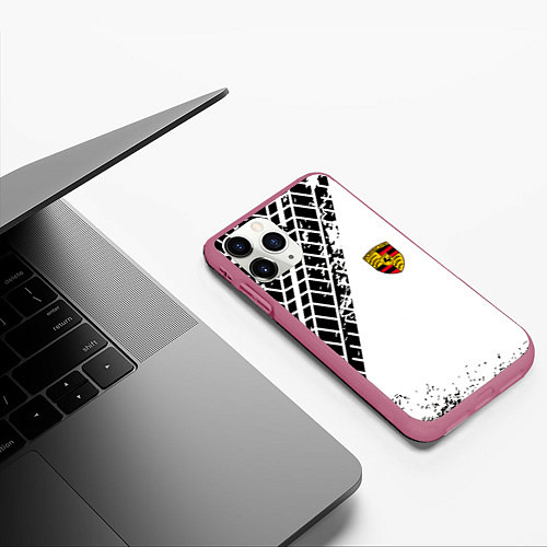 Чехол iPhone 11 Pro матовый PORSCHE / 3D-Малиновый – фото 3