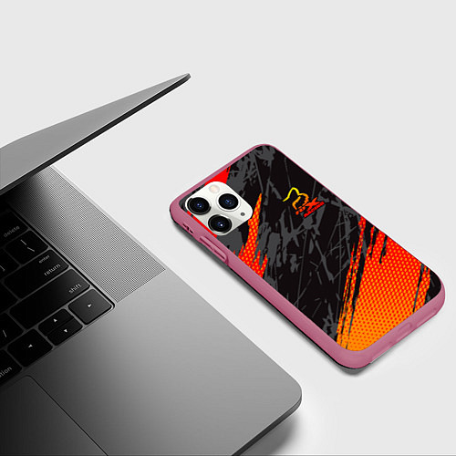 Чехол iPhone 11 Pro матовый Форма для мотокросса FOX / 3D-Малиновый – фото 3