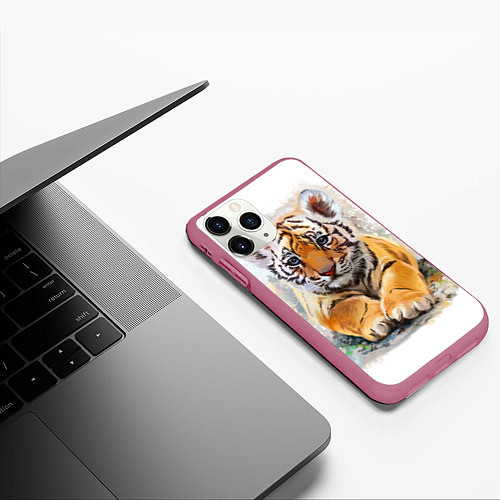 Чехол iPhone 11 Pro матовый Tiger Art / 3D-Малиновый – фото 3