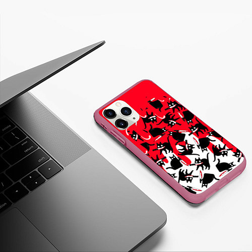 Чехол iPhone 11 Pro матовый WHAT CAT / 3D-Малиновый – фото 3