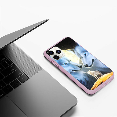 Чехол iPhone 11 Pro матовый ВОЛК В НОЧИ D / 3D-Розовый – фото 3