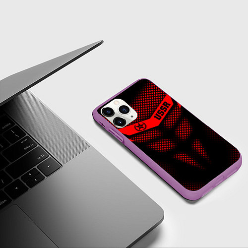 Чехол iPhone 11 Pro матовый Экзоскелет СССР / 3D-Фиолетовый – фото 3