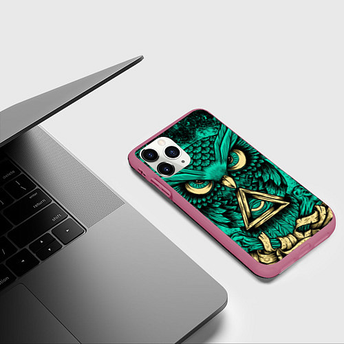 Чехол iPhone 11 Pro матовый Тотемная сова / 3D-Малиновый – фото 3