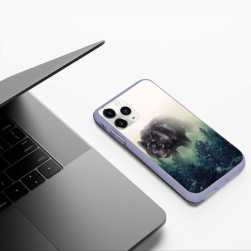 Чехол iPhone 11 Pro матовый Волк / 3D-Светло-сиреневый – фото 3