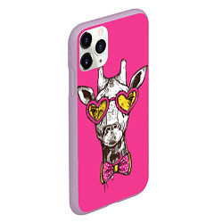Чехол iPhone 11 Pro матовый Жираф в очках, цвет: 3D-сиреневый — фото 2