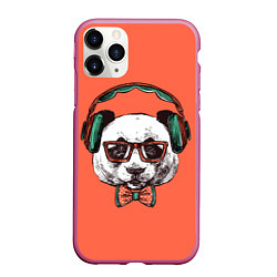 Чехол iPhone 11 Pro матовый Панда-меломан, цвет: 3D-малиновый