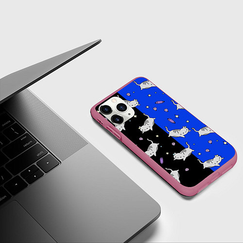 Чехол iPhone 11 Pro матовый КИСЫ / 3D-Малиновый – фото 3