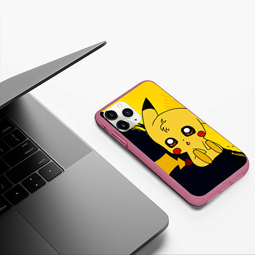 Чехол iPhone 11 Pro матовый ПикачуPikachu / 3D-Малиновый – фото 3