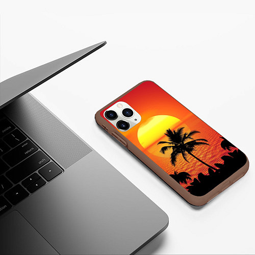 Чехол iPhone 11 Pro матовый Пальмы на фоне моря / 3D-Коричневый – фото 3