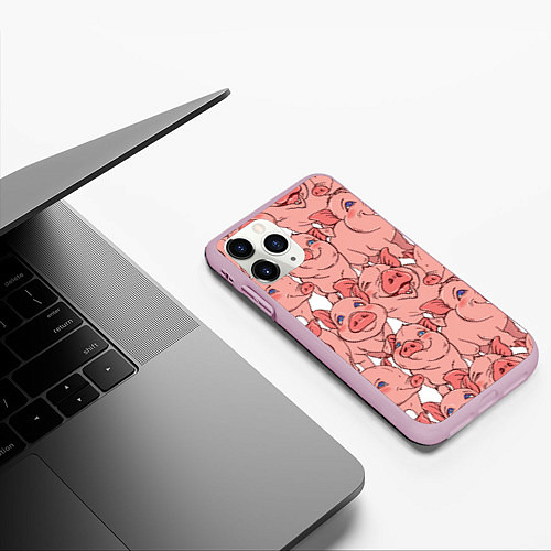 Чехол iPhone 11 Pro матовый Свиньи / 3D-Розовый – фото 3