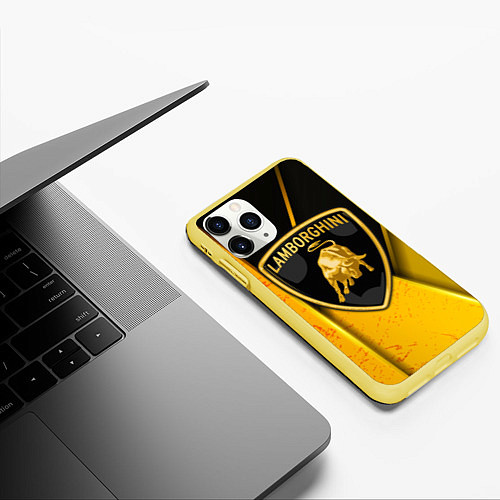 Чехол iPhone 11 Pro матовый Lamborghini / 3D-Желтый – фото 3