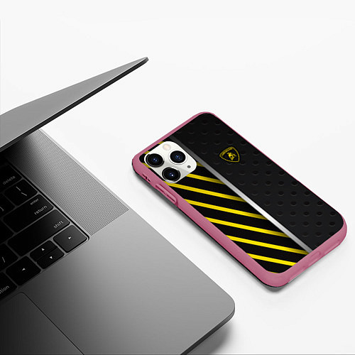 Чехол iPhone 11 Pro матовый Lamborghini / 3D-Малиновый – фото 3