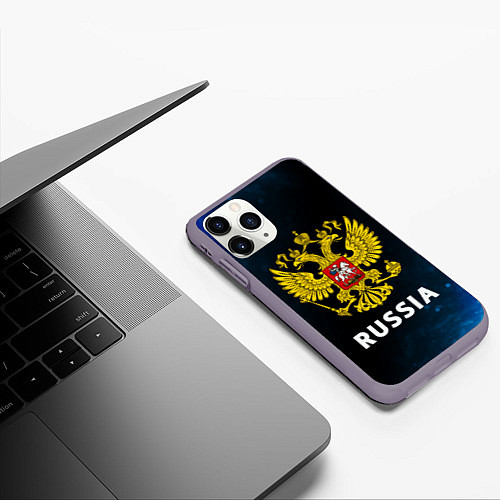 Чехол iPhone 11 Pro матовый RUSSIA РОССИЯ / 3D-Серый – фото 3