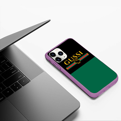 Чехол iPhone 11 Pro матовый GUSSI ГУСИ / 3D-Фиолетовый – фото 3