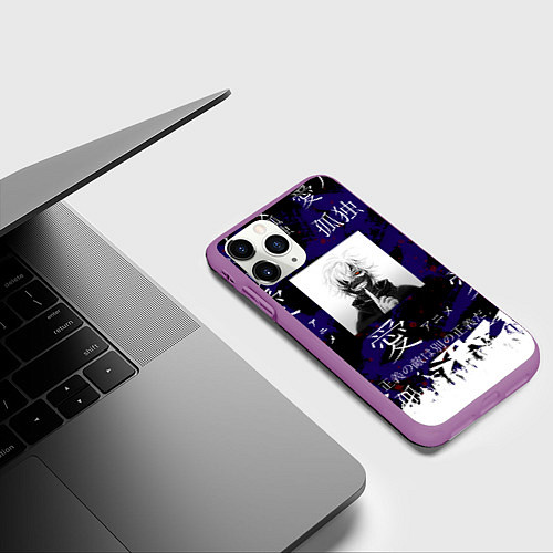 Чехол iPhone 11 Pro матовый Токийский гуль / 3D-Фиолетовый – фото 3