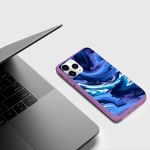 Чехол iPhone 11 Pro матовый Абстрактные волны / 3D-Фиолетовый – фото 3