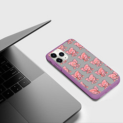 Чехол iPhone 11 Pro матовый РОЗОВЫЕ СЛОНИКИ ПАТТЕРН, цвет: 3D-фиолетовый — фото 2