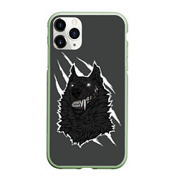 Чехол iPhone 11 Pro матовый Волк, цвет: 3D-салатовый