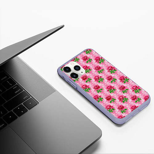 Чехол iPhone 11 Pro матовый Декор из нежных роз / 3D-Светло-сиреневый – фото 3