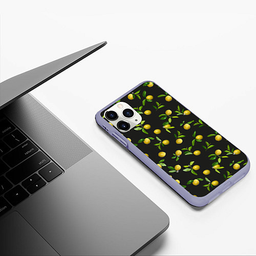 Чехол iPhone 11 Pro матовый Лимончики на черном / 3D-Светло-сиреневый – фото 3