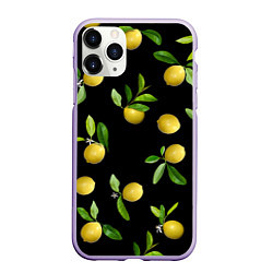 Чехол iPhone 11 Pro матовый Лимоны на черном, цвет: 3D-светло-сиреневый