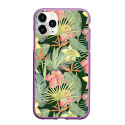 Чехол iPhone 11 Pro матовый Тропические растения и цветы, цвет: 3D-фиолетовый