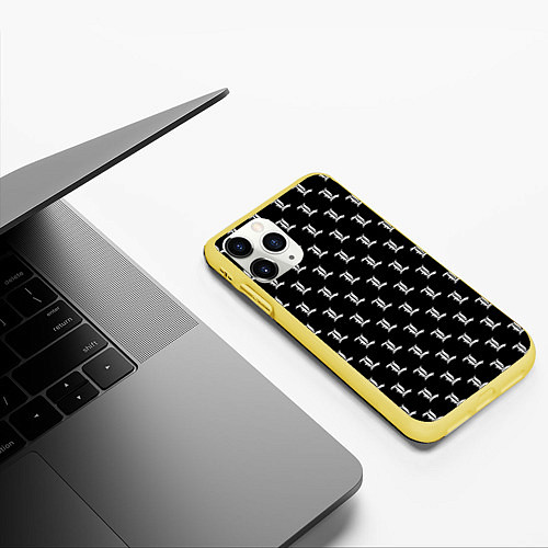 Чехол iPhone 11 Pro матовый Эл паттерн черный / 3D-Желтый – фото 3