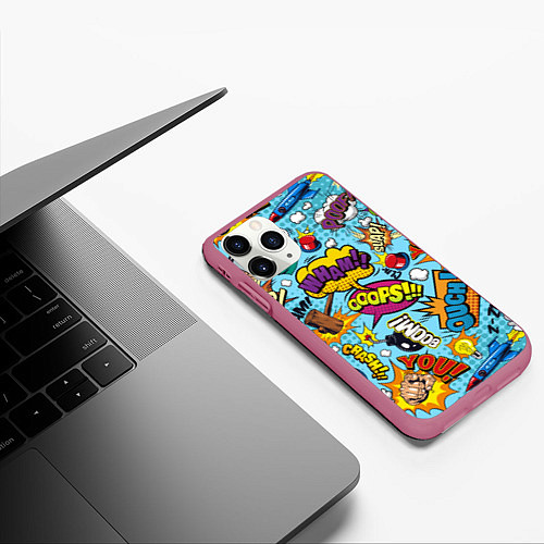 Чехол iPhone 11 Pro матовый Pop art comics / 3D-Малиновый – фото 3