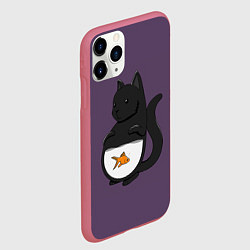 Чехол iPhone 11 Pro матовый Довольный кот, цвет: 3D-малиновый — фото 2