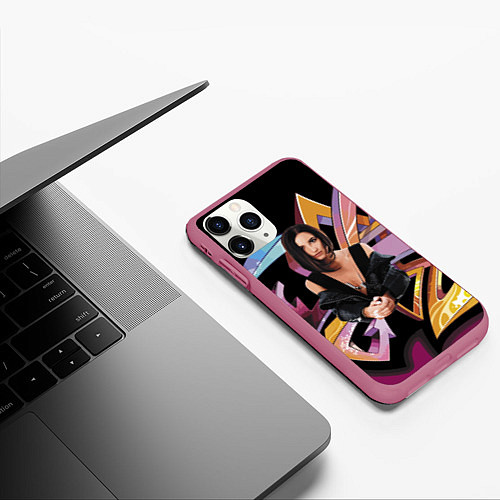 Чехол iPhone 11 Pro матовый Supergirl / 3D-Малиновый – фото 3