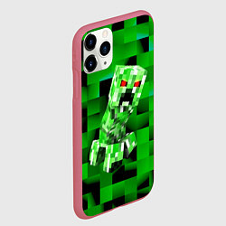 Чехол iPhone 11 Pro матовый Minecraft creeper, цвет: 3D-малиновый — фото 2