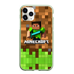 Чехол iPhone 11 Pro матовый Minecraft logo heroes, цвет: 3D-салатовый