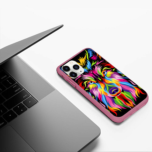 Чехол iPhone 11 Pro матовый Neon wolf / 3D-Малиновый – фото 3