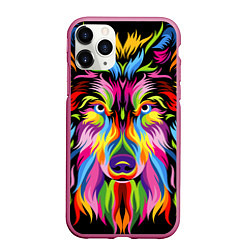 Чехол iPhone 11 Pro матовый Neon wolf, цвет: 3D-малиновый