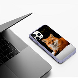 Чехол iPhone 11 Pro матовый Лиса и снег, цвет: 3D-светло-сиреневый — фото 2