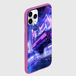 Чехол iPhone 11 Pro матовый Cyberpunk city, цвет: 3D-фиолетовый — фото 2